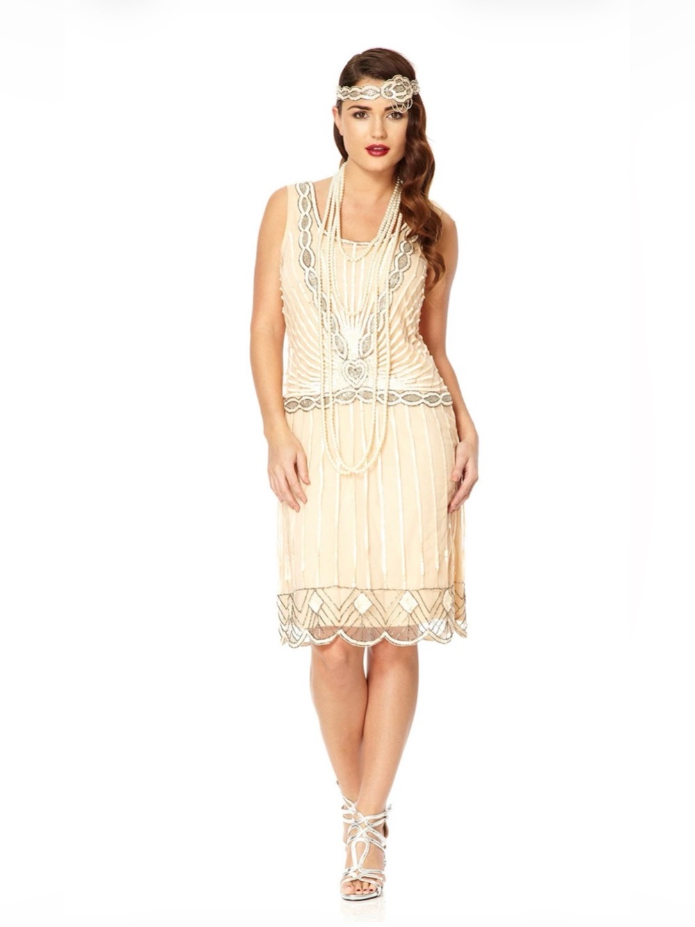 1920s Flapper Dress | Beaded Art Deco Gatsby Costume | Size US 12